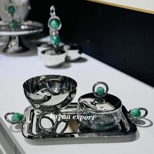 Elegance Design Stainless Steel Metal Polished Gold Arabic Letter Design <b>Bukhoor</b> <b>Burner</b> Set - Product Image 3