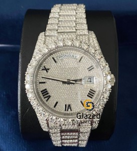 Haute qualité hommes brillant coupe Moissanite diamant montre Hip Hop Style affichage analogique bande en acier inoxydable verre cadran fenêtre - Product Image 4