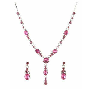Urthn Fine Jewelry Sets-Collier plaqué rhodium en pierre autrichienne rose 1102840 - Product Image 1