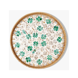 Bandeja de ratán redonda hecha a mano para servir comida con incrustaciones de nácar, nuevo patrón para decoración del hogar y la cocina, venta al por mayor de Vietnam - Product Image 1