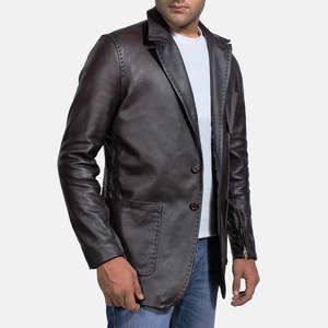 Blazer de Cuero Negro Estampado para Hombre GLOBAL LEATHER, Cuello de Solapa, Cierre de un Botón, Corte Regular, Estilo Americano - Product Image 4