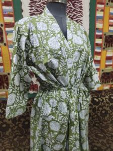 Green Floral Print Cotton Voile Kimono Bathrobe for Women Soft Lightweight Breathable Fabric for <b>Pool</b> Beach or Home <b>Lounging</b> - Product Image 4