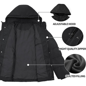 Vestes d'extérieur matelassées à capuche pour hommes, chaudes, rembourrées, isolées, avec emballage en tambour et personnalisation - Product Image 5
