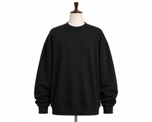Unisex Oversized Crew Neck Solid <b>Black</b> Cotton Pullover <b>Sweatshirt</b> Casual Knitted Autumn Wear - Product Image 1