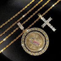 Vierge Marie pendentif corde chaîne croix pendentif collier strass décor couches collier mode bijoux accessoires pour femmes