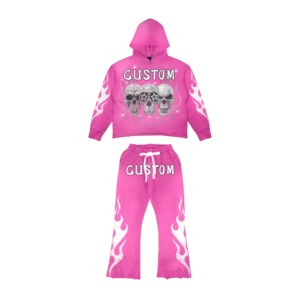 Pantalon à capuche surdimensionné délavé à l'acide personnalisé pour hommes ensemble Streetwear écologique pantalon de survêtement ensemble de sweat à capuche en coton survêtements pour l'hiver - Product Image 2