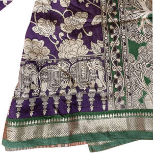 Kalamkari Embroidered Royal <b>Purple</b> Cotton <b>Saree</b> - Product Image 4