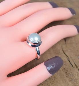 Perla de agua dulce 925 Plata de ley Piedra preciosa redonda Anillo elegante Joyería hecha a mano Regalo para aniversario - Product Image 4