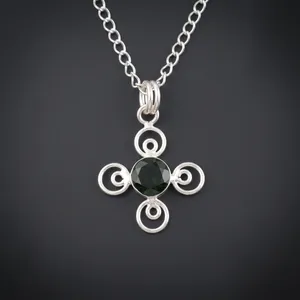 Pendentif en laiton en argent sterling 925 avec pierres précieuses, tourmaline verte de guérison, forme ronde, serti clos, pour femmes, vente en gros - Product Image 3