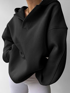 Sudadera con Capucha Holgada de Manga Larga Informal para Mujer, Ligera, Transpirable, de Punto, con Bordado y Transferencia de Calor, Top Corto - Product Image 2