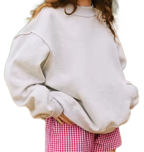 Ropa informal 100% algodón cuello simulado para mujer ligero hombro caído de gran tamaño sólido cuello simulado sudadera OEM - Product Image 2