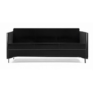 Canapé de bureau en cuir noir 3 places de style européen Chesterfield, sectionnel pour salon, appartement ou hôtel - Product Image 1