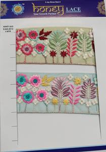 Vibrant and Detailed Colorful Floral Embroidered Lace <b>Fabric</b> With Intricate Patterns, Perfect for High-End Fashion - Product Image 3