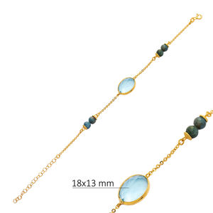 Aguamarina cuarzo oro bisel ovalado venta al por mayor hecho a mano Theia plata Pulsera joyería 925 joyería de ley - Product Image 2