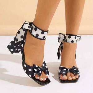 Black <b>White</b> Polka Dot Design with Cute Bow Accents Comfort Block <b>Heels</b> for Parties Dates Daily WearDress <b>Shoes</b> for Ladies - Product Image 3