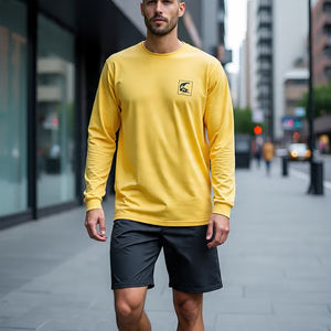 <b>Men's</b> Long Sleeve 100% Cotton Polyester T-<b>Shirt</b> Custom Print Workout Fitness Wear Breathable Oversize Tee Stand Horn Button - Product Image 5