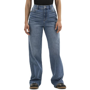 กางเกงยีนส์ขาตรงทรงหลวมสำหรับผู้หญิงแนวสตรีทสูงกางเกงยีนส์ลำลองระบายระบายอากาศได้ดีซักขนาดกลางมีรูสำหรับใส่สบาย - Product Image 5