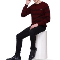 Pull d'hiver pour homme, coupe ajustée, rayé, col rond, manches longues, jacquard, design croisé sur le devant, respirant, acrylique, élégant