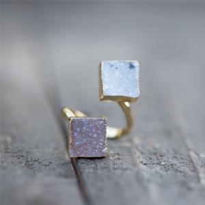 Élégant cristal Druzy pierre plaqué or Boho large ouvert doigt femmes hommes fête mariage mode bijoux anneaux - Product Image 4