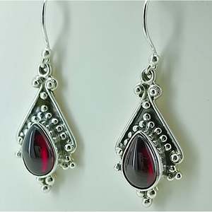 Handmade 925 Sterling <b>Silver</b> Women's <b>Earrings</b> Natural Garnet Pear & Water Drop Shape Elegant <b>Dangle</b> Drop Design-Perfect Gift - Product Image 2