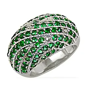 Anillo de Cóctel de Plata con Incrustaciones de Piedras Preciosas Verdes Glamorosas para Mujer - Product Image 1