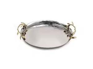 รูปร่างและขนาดที่กําหนดเองถาดโลหะหรูหราทําด้วยมือพร้อมชุด 3 ชิ้นสําหรับงานแต่งงานและกิจกรรมต่างๆ ถาดเสิร์ฟอาหารในอินเดีย - Product Image 2