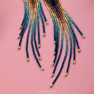 Pendientes de cuentas bohemias con flecos en cascada Andy de diseño turquesa, regalo de joyería único - Product Image 3