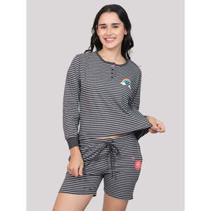 Evolove Women's 100% Cotton Casual Shorts Set Round Neck Full Sleeves <b>Tshirt</b> with Pockets Super Soft Comfortable Knitted Fabric - Product Image 5