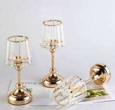 Elegant Gold <b>Crystal</b> Votive <b>Candle</b> Holders Fluted Glass Lampshade Design For Christmas Decor - Product Image 3