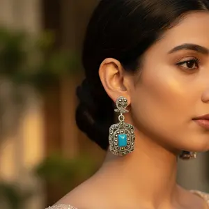 Pendientes de Plata 925 con Perlas de Agua Dulce, Marcasita y Turquesa para Mujer - Product Image 1