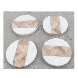 Sous-verres à thé de style américain Sous-verres ronds en bois et marbre Produits ménagers Meilleures ventes Sous-verres en marbre pour décoration de table - Product Image 1