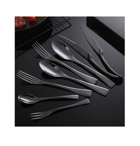 ชุดช้อนส้อมสีดำด้าน8ชุดสำหรับอาหารค่ำร้านอาหารเครื่องใช้บนโต๊ะอาหารทำจากเหล็กกระจกช้อนสีดำ - Product Image 1