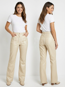 Pantalon en cuir noir droit pour homme et femme, pantalon en cuir de veau, texture grainée, respirant, hiver, automne, pantalon en cuir flexible - Product Image 5