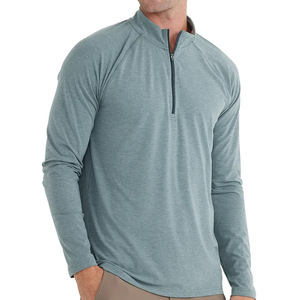 T-shirt à manches longues pour homme, coupe classique, avec demi-fermeture éclair sur le devant, logo personnalisé, tissu tricoté 100% coton, respirant et écologique - Product Image 3