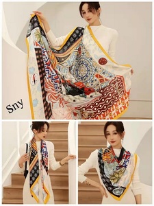 90*90CM Designer Custom Digital Printing Luxury <b>Silk</b> <b>Scarves</b> Satin <b>Silk</b> Hijab <b>Scarf</b> Printed Logo Women Head Satin <b>Scarves</b> - Product Image 5
