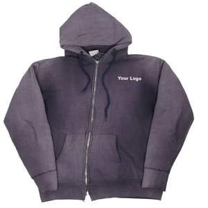 Hombres Negro Peso pesado Retro Print SunFaded Streetwear Acid Wash Sudadera con capucha desgastada - Product Image 1