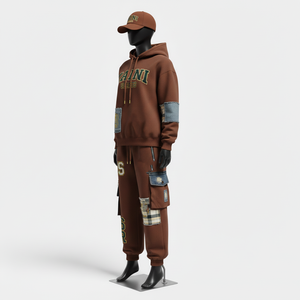 Chándal de Mujer de Alta Calidad en Algodón y Poliéster con Forro Polar, Tejido Cálido GSM, Panel de Mezclilla Marrón, Logotipo Personalizado, Tallas Grandes - Product Image 4