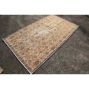 Alfombra turca de lana de retazos beige y azul clásica 4,9 'X 8,2 '(149X250 Cm) Respaldo de látex para decoraciones de sala de estar - Product Image 2