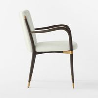 Chaise de salle à manger moderne de luxe artisanale, structure en teck massif, design écologique, coussin rembourré en tissu moelleux, blanc doré, appartement