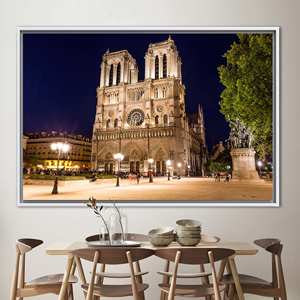 Elegant Paris Art Canvas: Notre-Dame Wall Art Print, Cityscape,1P:White <b>Framed</b> - Product Image 1