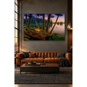Impresión en lienzo de Fida Canoe and Campfire by the Lake - Product Image 2