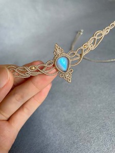 Trendy Vintage Macrame <b>Necklace</b> <b>Crystal</b> Labradorite Gems Pear Shape 22To40mm <b>Silver</b> Plated Link Chain IGI Certified Wedding Gift - Product Image 4