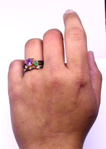 Hecho a mano 925 plata esterlina amatista Topacio blanco piedra preciosa atractivo clásico mujeres usan anillo oxidado - Product Image 6