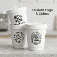 Vasos de papel desechables de doble pared con logo personalizado del fabricante, recubiertos, de 12 oz, para café caliente para llevar, con tapas y pajitas