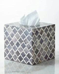 Porta pañuelos de diseño oriental hecho a mano con incrustaciones de hueso de ANAM OVERSEAS (Modelo AO-484) para baño y sala de estar - Product Image 4