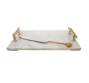 Plateau en marbre blanc fait à la main avec poignée en métal classique nouveau Design taille personnalisée maison plateau de service en gros - Product Image 1