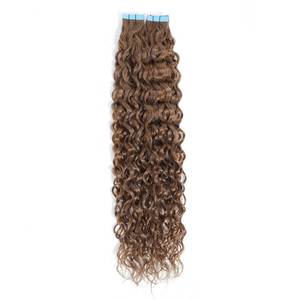 ผมต่อแบบเทปอินเดียเรมี่แท้ แบบหยิก 3B # 6 สีน้ำตาลกลาง 20" ลอนธรรมชาติ - Product Image 1