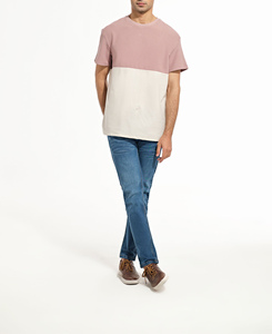 เสื้อยืดคอกลมแขนสั้นสองสีแบบสวมหัวสำหรับทุกเพศเสื้อแฟชั่นแบบมีสไตล์ - Product Image 1