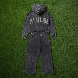 Conjunto Deportivo de Dos Piezas para Mujer, Sudadera Corta con Efecto Ácido y Pantalones Anchos - Product Image 5