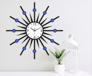 Horloge murale Sunburst bois grandes montres uniques pour horloge murale minimaliste montre de vitesse Unique grande horloge murale décorative moderne - Product Image 2